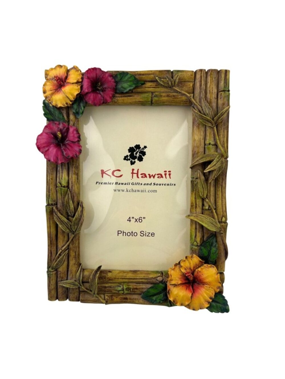 KC Hawaii Hibiscus Bamboo Hawaiian Picture Frame Resin 2004 VTG 4x6 Home Shelf